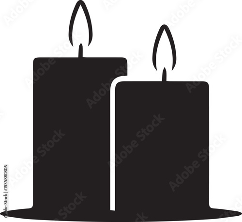 Generative AI black candle silhouette and flame icon set