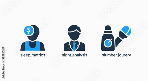Sleep Wellness and Night Analysis Icons for Slumber Journey and Health Metrics Tracking