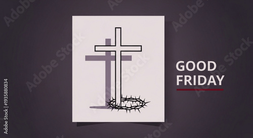 Good friday symbolism with cross and crown of thorns on dark background for easter or christian events