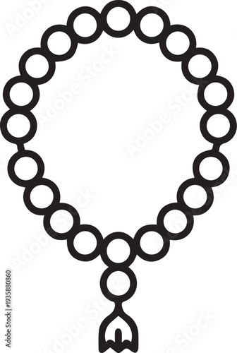 Black and white Islamic prayer beads tasbih with silver spacer and tassel on white