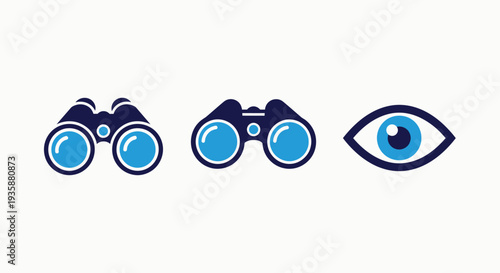 Surveillance and Investigation Icon Collection Featuring Binoculars and Human Eye Visual Inspection