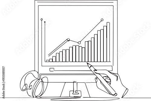 Business growth analysis on laptop with hand pointing at rising chart success strategy