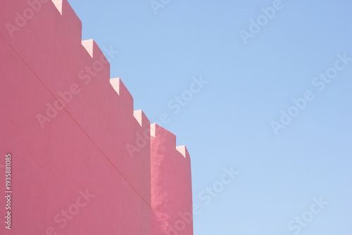 Pink Fairytale Castle Architecture Against Blue Sky