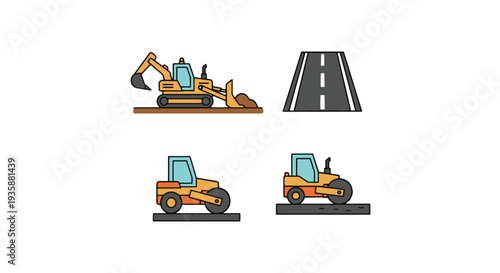 Road Construction Line art minimal abstract color vector