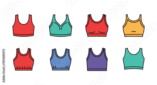 Tube Top Line art vector set colorful digital color