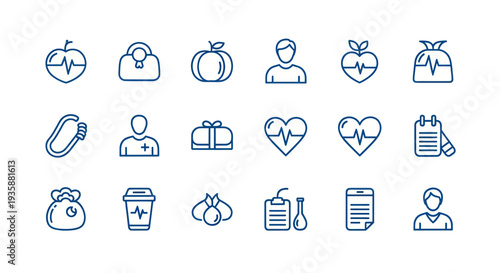 Outline icons medical food and business