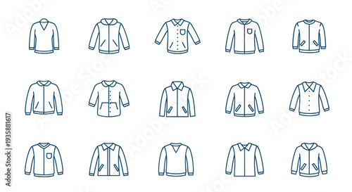 Outlined apparel designs on white background
