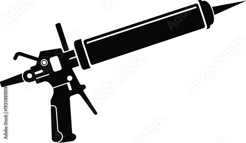 Caulking gun with sealant cartridge silhouette, construction adhesive applicator tool for sealing gaps and joints, building repair equipment vector illustration
