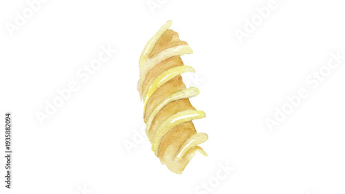 Single Fusilli Pasta Watercolor Illustration Isolated on White Background