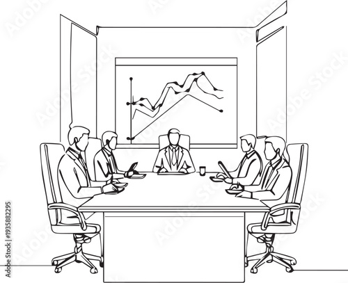 Business team meeting discussion strategy in modern boardroom minimalist outline
