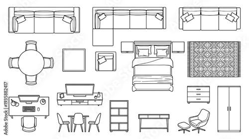 Furniture Top View CAD Blocks Set – Interior Floor Plan Architecture Symbols Collection