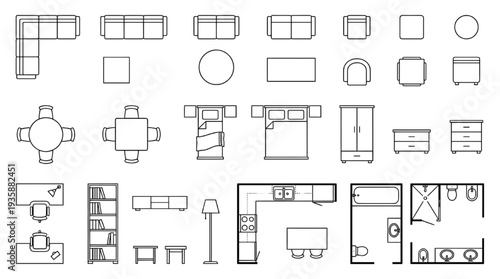 Complete Architectural Floor Plan Icon Set – Furniture and Room Layout Symbols