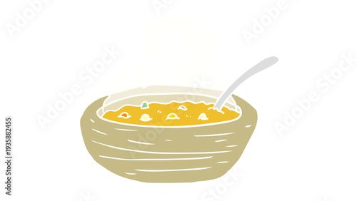 Bowl of Hot Soup with Spoon Illustration Isolated on White Background