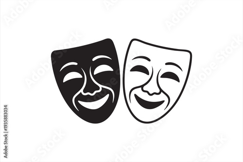 Minimal drama and comedy mask vector symbol for stage performance graphics