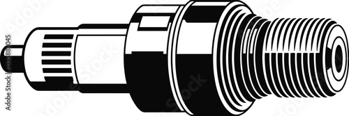 Industrial metal connector plug silhouette, electrical cable socket adapter component, mechanical engineering equipment part, technical hardware vector illustration isolated