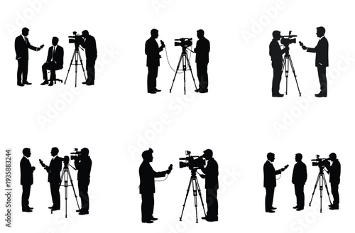 News Silhouette Collection: Journalists and Cameramen Vector Illustration