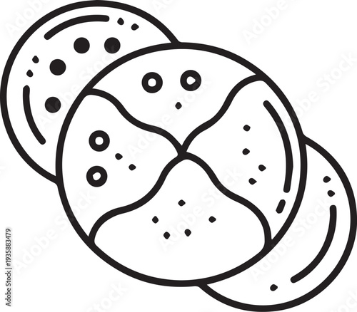 Hand drawn Ramadan traditional bread loaf with sesame seeds and dotted texture