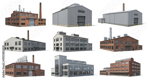 Collection of Industrial Factory Buildings and Warehouses.