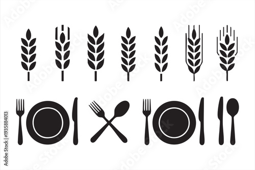 Agriculture and food vector icons for healthy eating and culinary themes