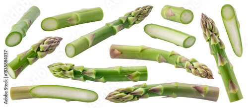 Cut and whole asparagus on white background green vegetable