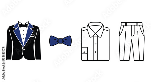 Tuxedo Line art vector set minimal elegant tone