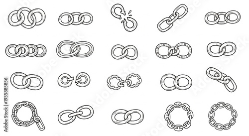 Collection of Hand Drawn Chain Links and Connections.