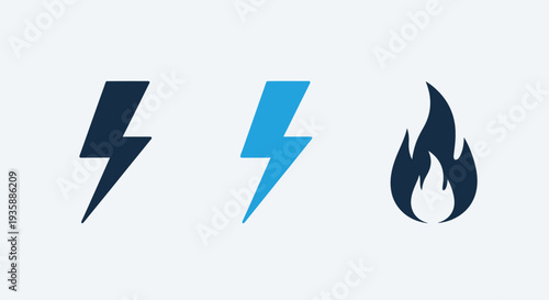 Simple icons symbolizing energy, electricity, and fire - representing power, strength, or heat in a minimalist design