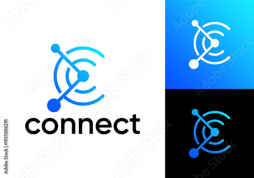 letter C global connect logo. network signal technology connectivity symbol icon design