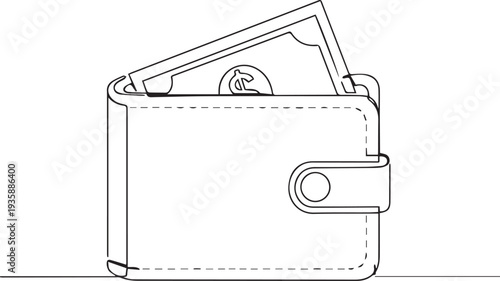 Minimalist Wallet with House Key Icon Secure Savings Investment Flat Design Outline Illustration