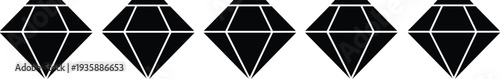 Black diamond silhouette collection, luxury gemstone jewelry icons, cad drawing flat vector illustration, crystal diamond shape set, precious stone treasure graphic, wealth finance symbol, 