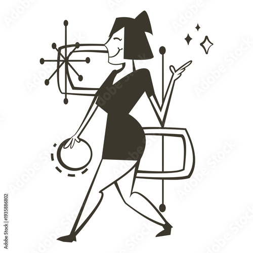 Woman filled stroke playing bowling