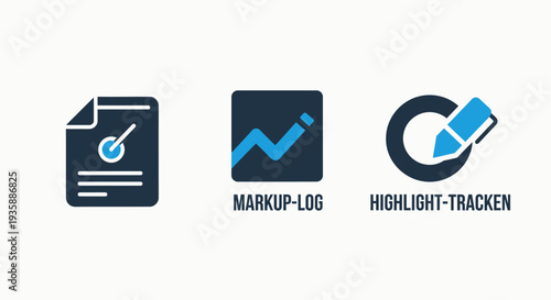Document Review and Data Tracking Icons: Markup Log, Highlight Tracking, and Approval Process