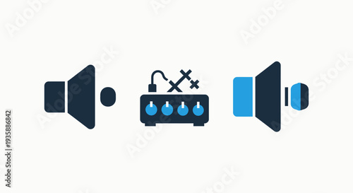 Audio Control and Sound Mixer Icons for Digital Media Production and Volume Management