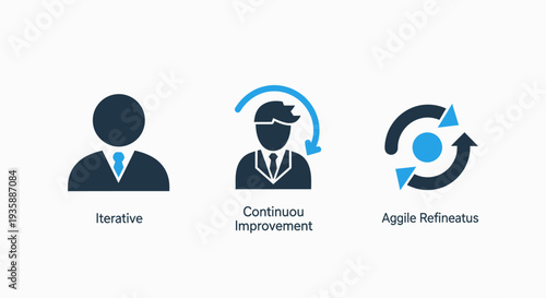 Iterative Process, Continuous Improvement, and Agile Refinement Icons for Business Development and Project Management Workflow