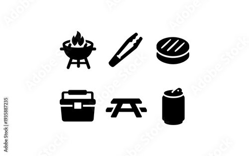 Icons representing barbecue and picnic essentials for summer gatherings