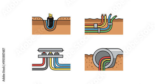 Underground Cable Line art minimal color design vector