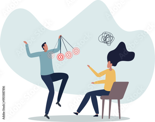 Leadership to control and manage employee, persuade client or customer, influence or manipulation concept.person's life situation and his activities.