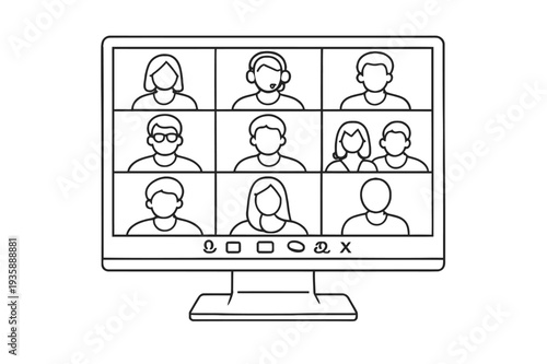 Video Conference Call Screen with 9 People Vector