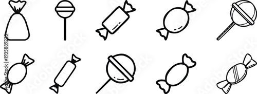 Seamless candy outline pattern with playful sweet icons. Minimal black line art candies create a fun repeating background. Perfect for packaging, wrapping paper, textiles, and confectionery branding.