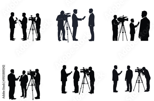 Reporters and Cameramen Silhouette Set Vector Illustration