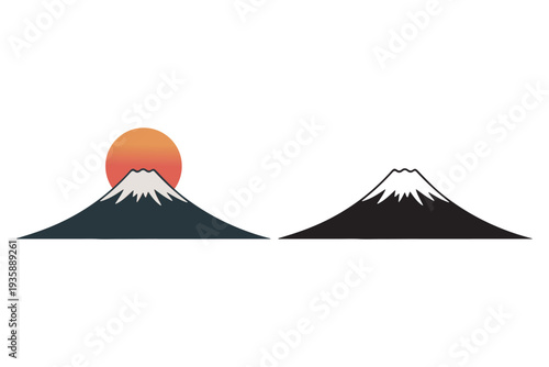 Mount Fuji with rising sun Japanese landscape vector icon