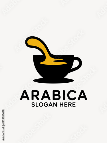 Coffee cup with liquid pouring out  arabica logo design element