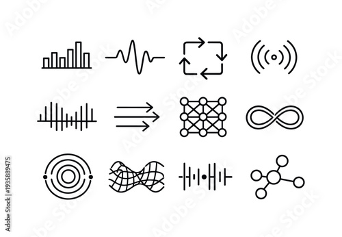 System Health Icons. Line style vector icons of system health: wave bar, wave line, sync tile, propagation bar, frequency stripe,
