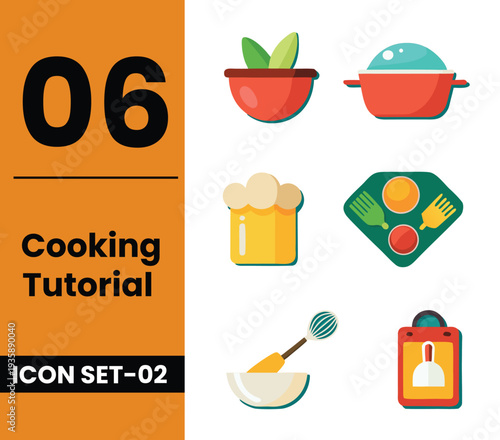 Online Cooking Tutorial with Chef Preparing Fresh Ingredients in Modern Kitchen Set of 06