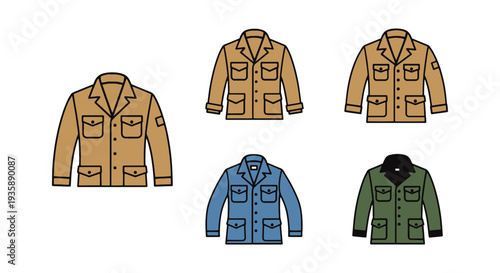 Safari Jacket Line art vector soft tone color illustration
