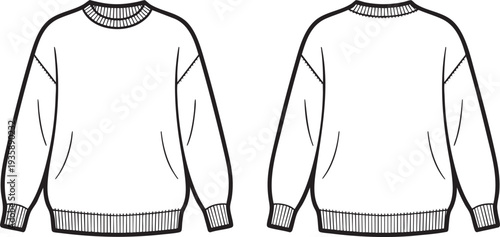 Front and back view of a crew neck knitted sweater sketch.