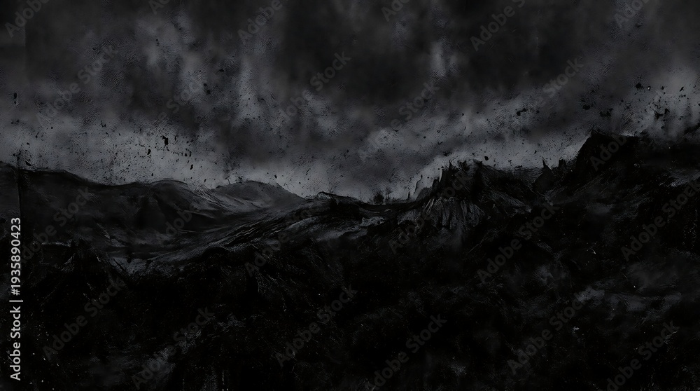 Fototapeta premium Dramatic dark landscape with mountains under stormy cloudy sky
