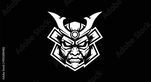 Samurai helmet emblem on black background