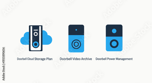 Doorbell cloud storage plan, video archive, and power management icons