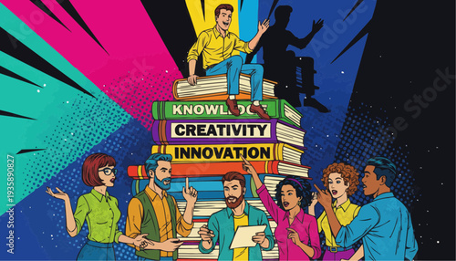 Diverse team brainstorming with creativity and innovation